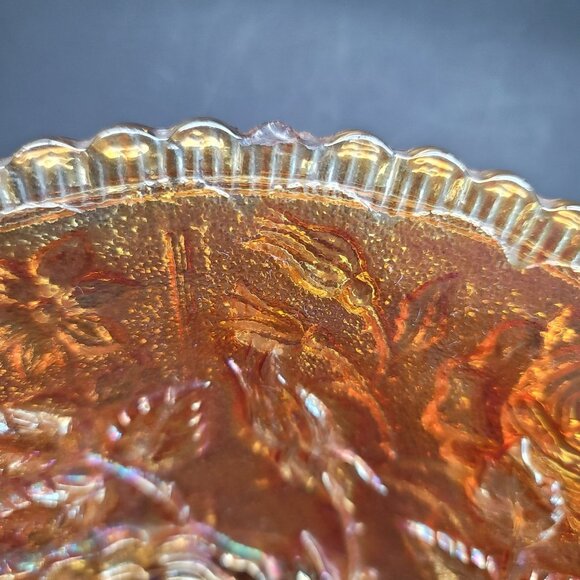 Carnival Glass Bowl Marigold Orange Imperial Rose Round Iridescent JJ1548 - Picture 10 of 10